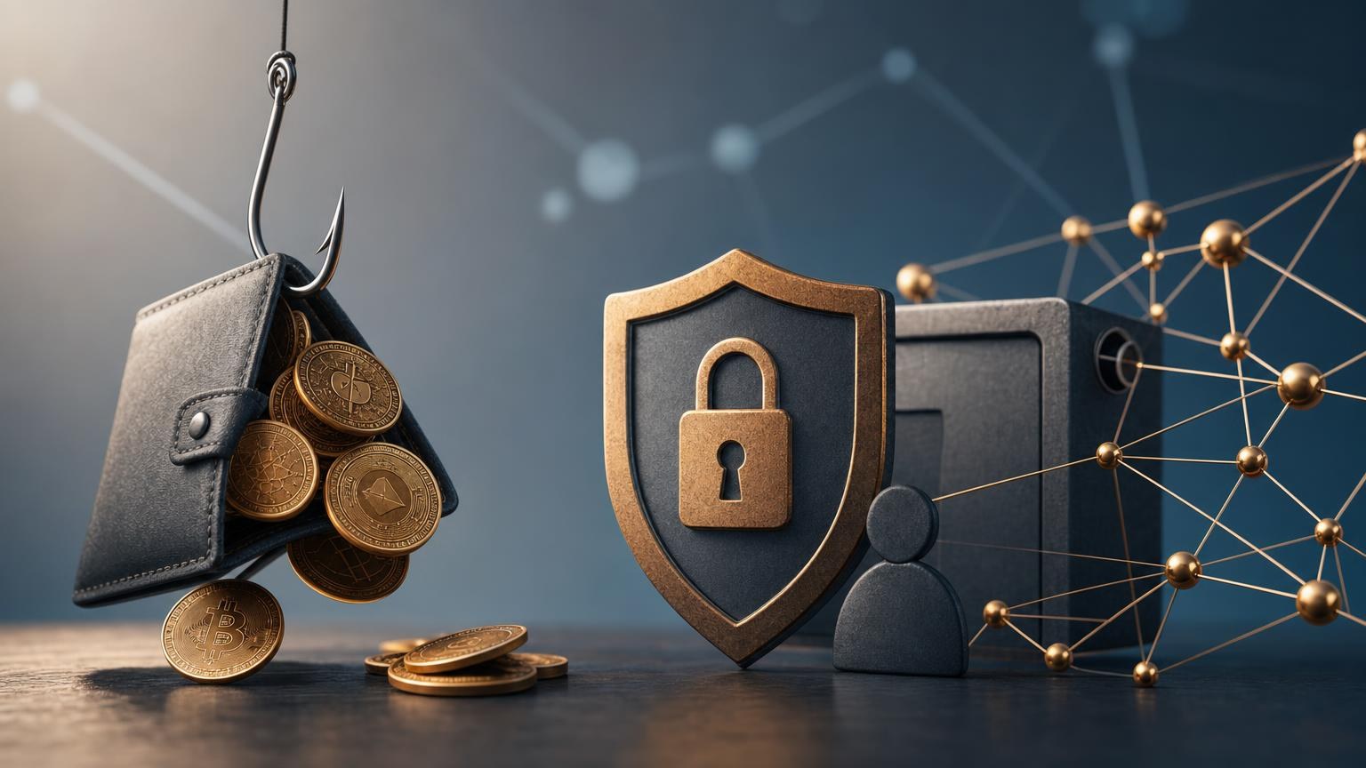 Pessoa a verificar o domínio, o endereço de uma carteira e os detalhes de uma transação antes de utilizar um serviço de criptomoedas